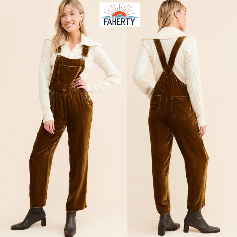 Faherty Silky Crushed Velvet Overalls Vintage Silk Mechanic Overall Brown XS